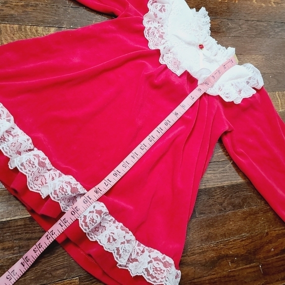 Vintage Evy of California Red Velvet Lace Collar Girls Christmas Formal Dress - Picture 2 of 9